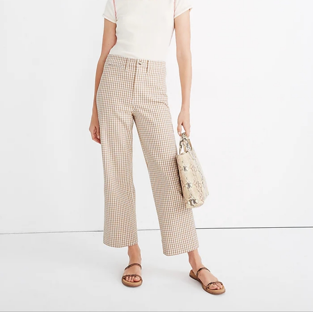 Madewell High Rise Slim Emmett Wide Leg Crop Pant in Gingham Check